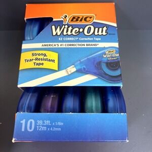 10‎ Pack BIC Wite-Out EZ Correct Correction Tape Non-Refillable 1/6" x 39.3 Ft.